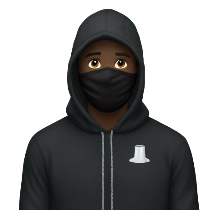 Guy with black Nike skii mask and black essential hoodie over head sticker