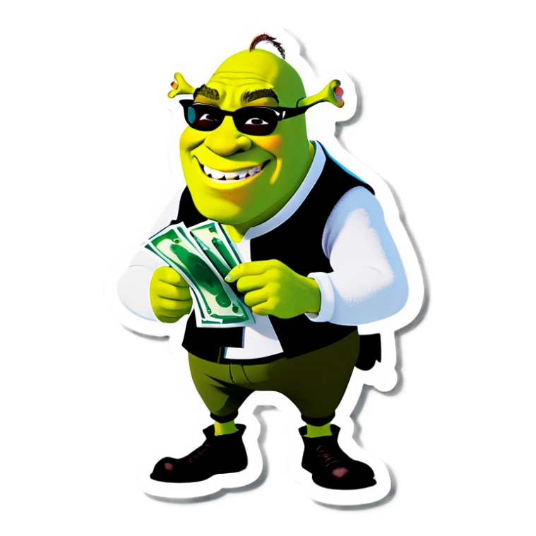 Shrek wearing sunglasses counting money sticker
