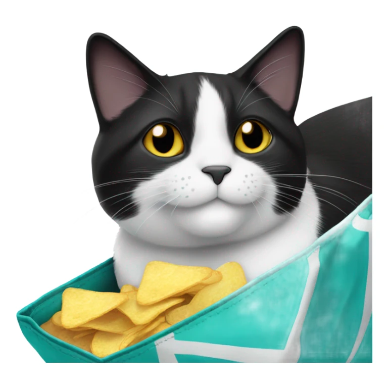 tuxedo cat eating a bag of chips sticker
