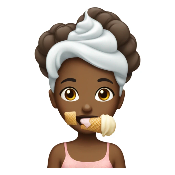 brown girl eating ice cream with lashes on sticker