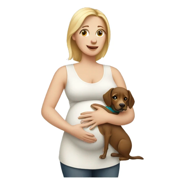 Pregnant white woman with dog sticker