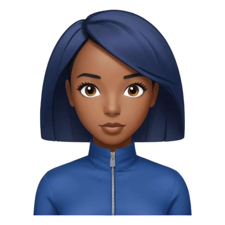 Kelly Rowland with short jet black hair, indigo outfit sticker