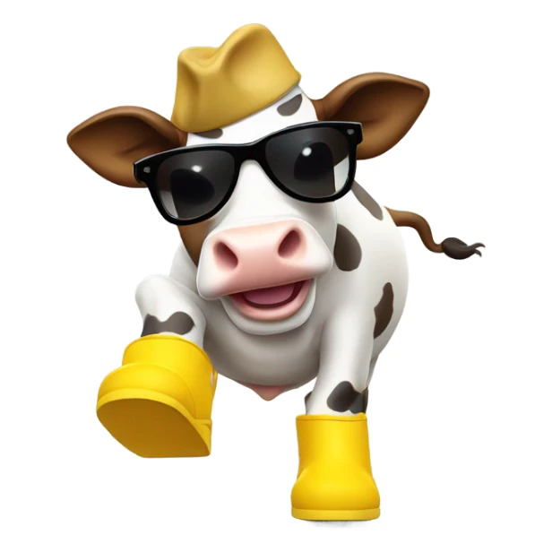 dancing cow wearing sunglasses and yellow boots sticker