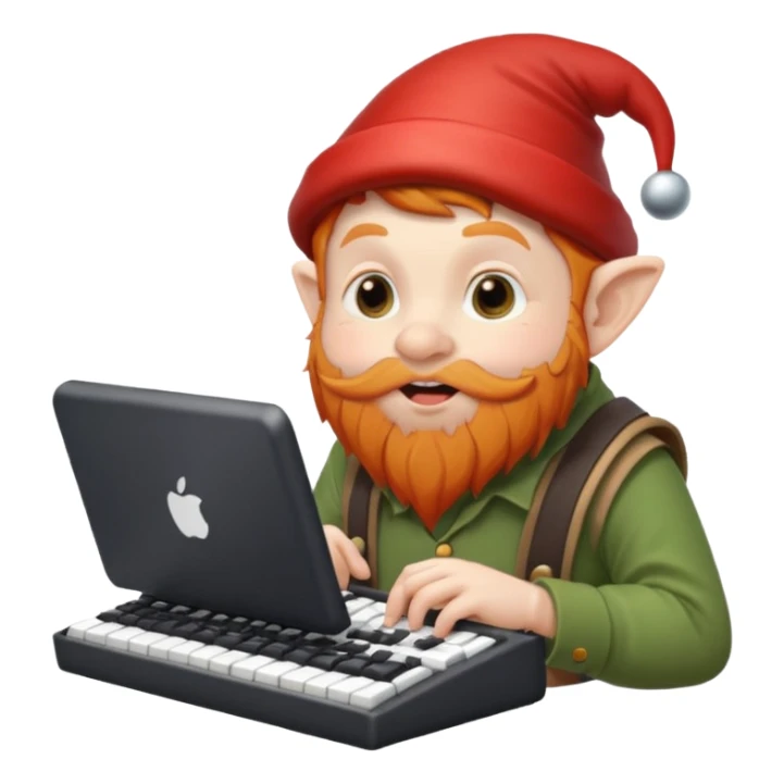 A little ginger gnome with a keyboard in his mouth sticker