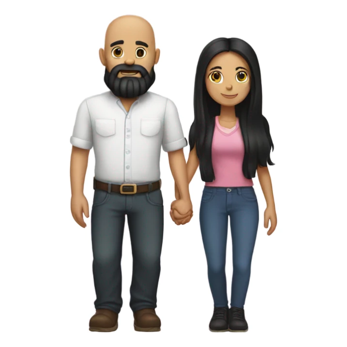 Bald man with black beard and girl long black hair holding hands sticker