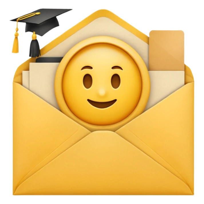 A simple emoji-style icon of a yellow manila envelope with subtle paper texture, clean edges, and a small graduation NUMBER  2017 group-photo icon on the front,  sticker