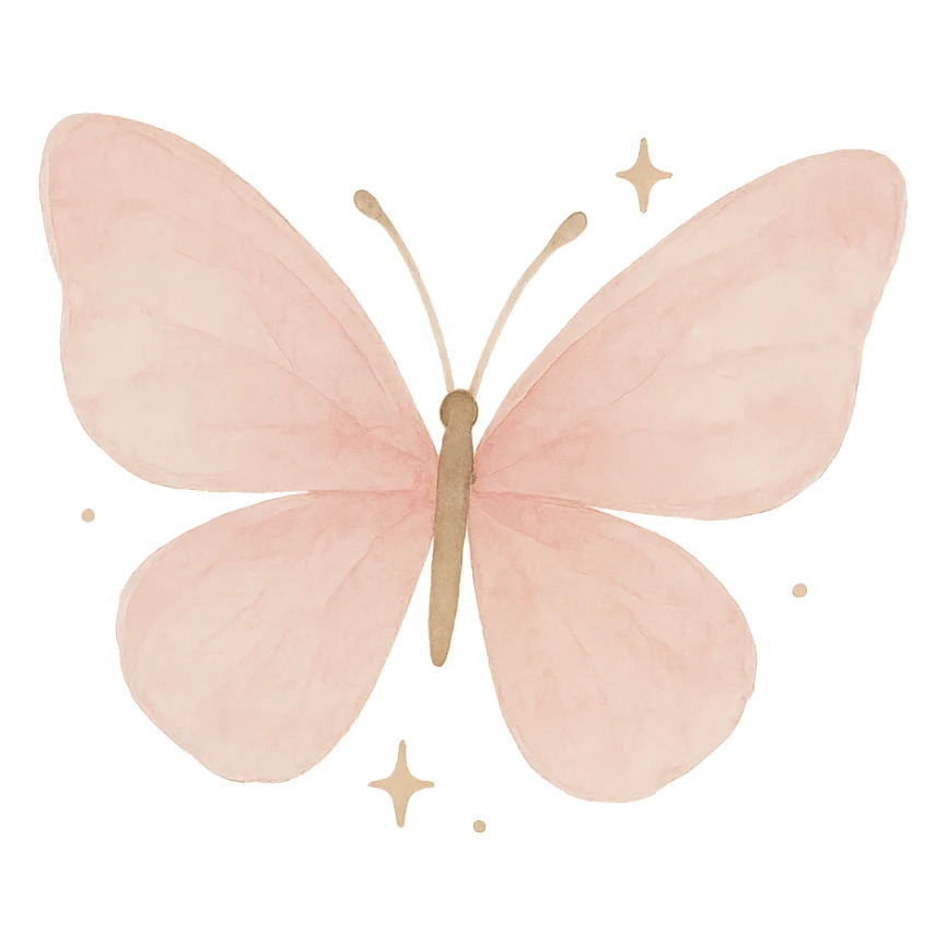 pink butterfly with sparkles, watercolor style sticker