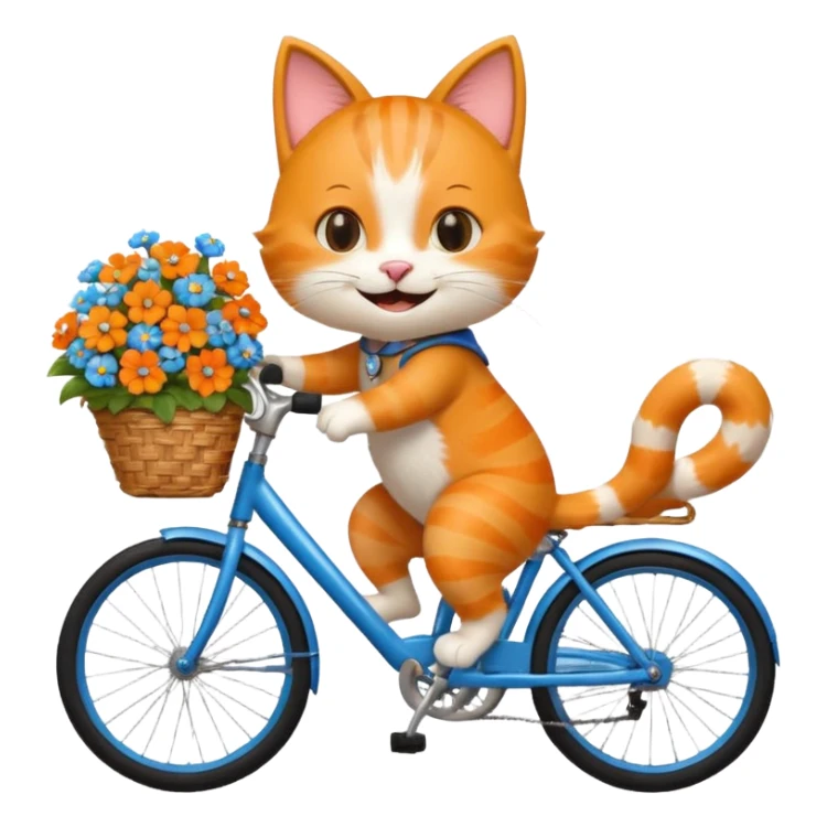 a-cheerful- cat-riding-a-blue-bicycle,-wearing-a-cute-helmet,-with-a-big-smile-and-a-basket-full-of-flowers-on-the-front.-bright,-cartoonish-style,-simple-and-fun. sticker