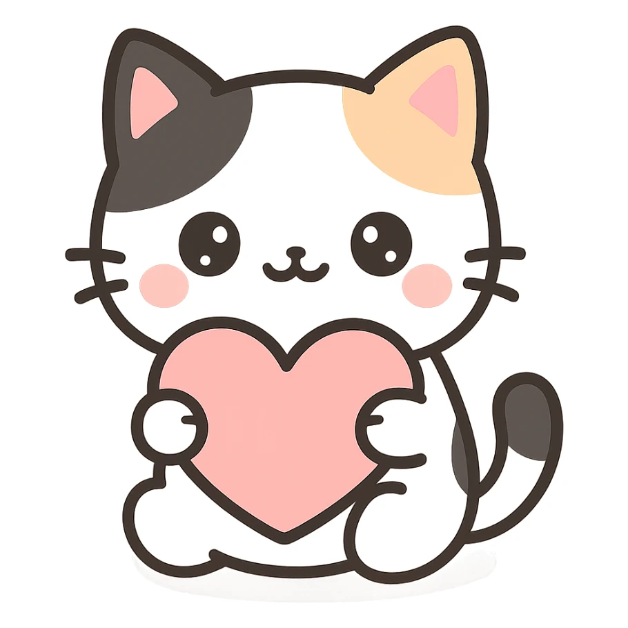 cute black and white anime cat holding a heart in paws sticker