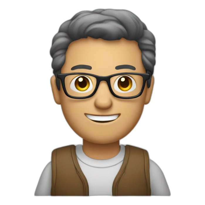 man with glasses and a computer in his right hand and a thumbs-up with his left hand sticker
