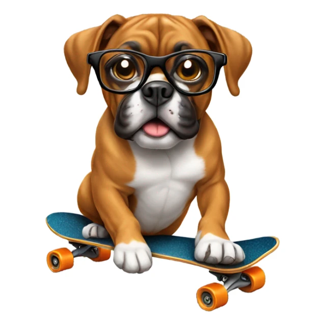 Boxer dog on a skateboard with glasses on sticker