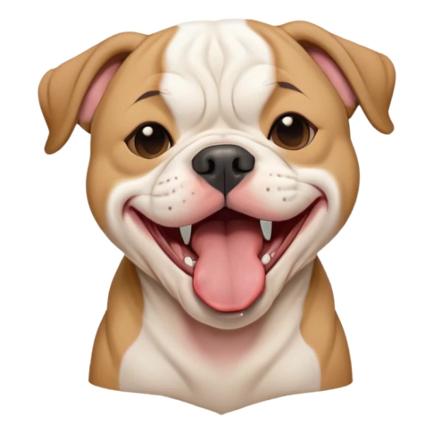 Cinematic Cute Yawning Solid Tan American Bulldog Portrait Emoji, Head tilted slightly with a dramatic, wide-open yawn, short tan fur with a velvety texture, floppy ears slightly drooping, round brown eyes barely open in drowsy contentment, Simplified yet irresistibly adorable features, highly detailed, glowing with a soft, cozy glow, high shine, relaxed yet expressive, stylized with a touch of whimsy, bright and endearing, soft glowing outline, capturing the essence of a sleepy yet affectionate pup, so drowsy it feels like it could stretch right out of the screen and curl up for a nap! sticker