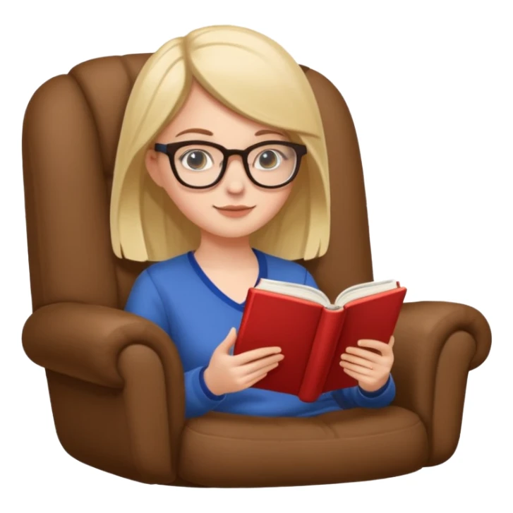 White girl with glasses reading a book in cozy chair  sticker