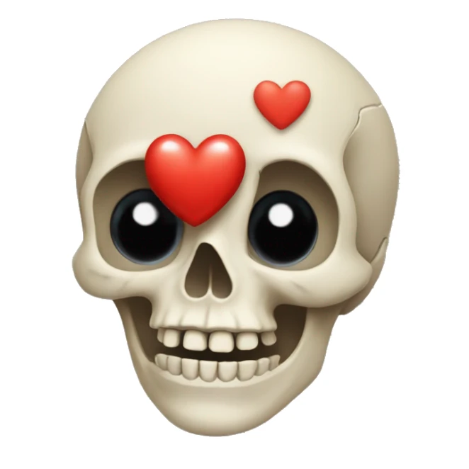 Skull with larger red loveheart eyes sticker