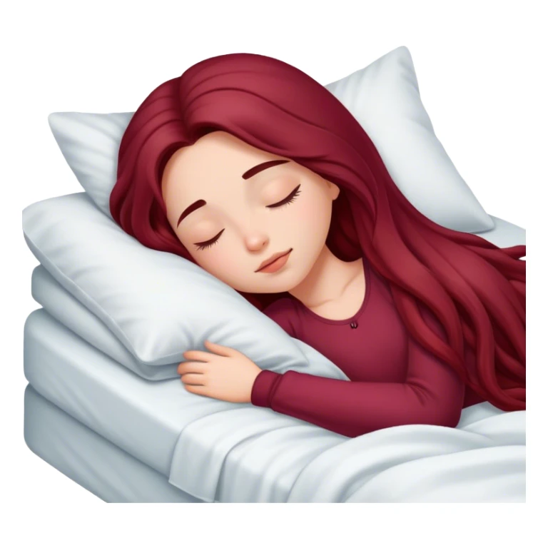 A beautiful, burgundy long haired girl sleeping in bed sticker