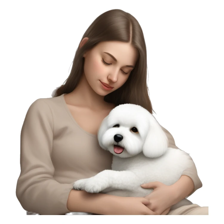 White dog Bichon Frise sleeping on brunette white girl's lap sticker