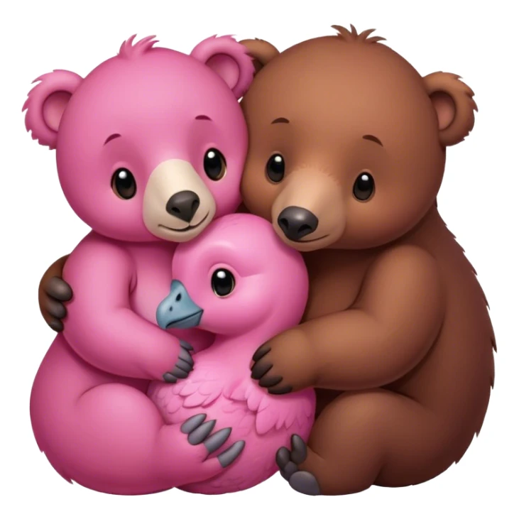 A cute brown bear and a real cute pinkdodo closely snuggled together sticker
