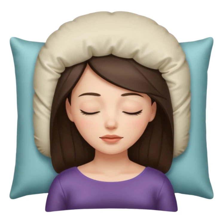 brunette white girl, eyes closed, silk pillow under head sticker