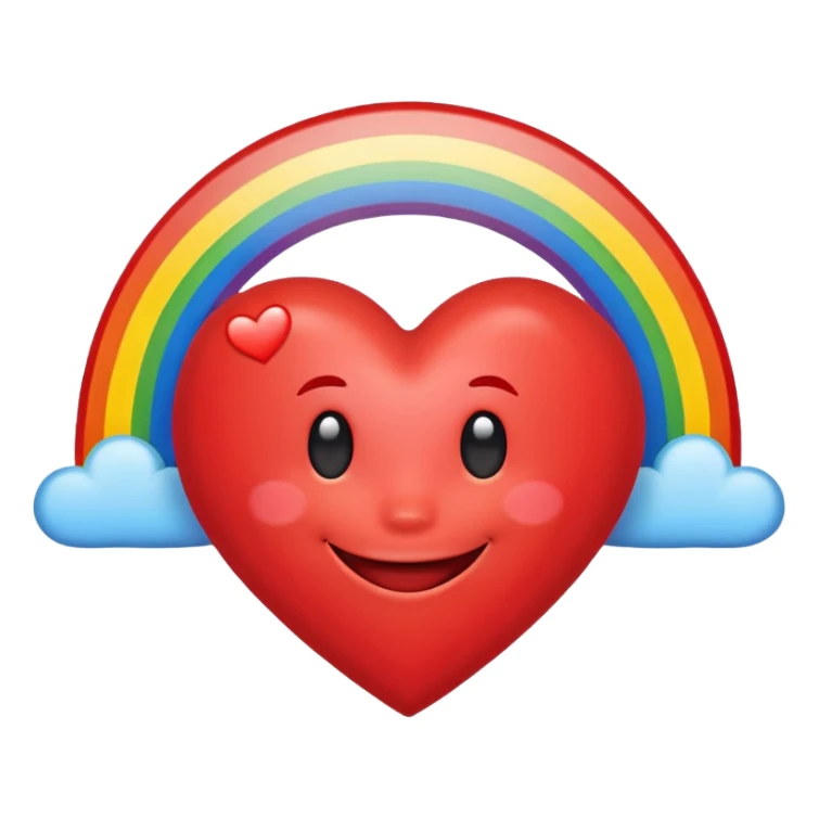 A heart with a smile no eyes no face and rainbow over the top sticker