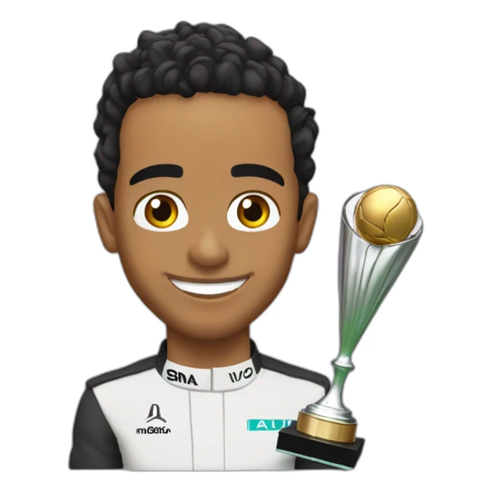 Lewis Hamilton avec un trophée sticker