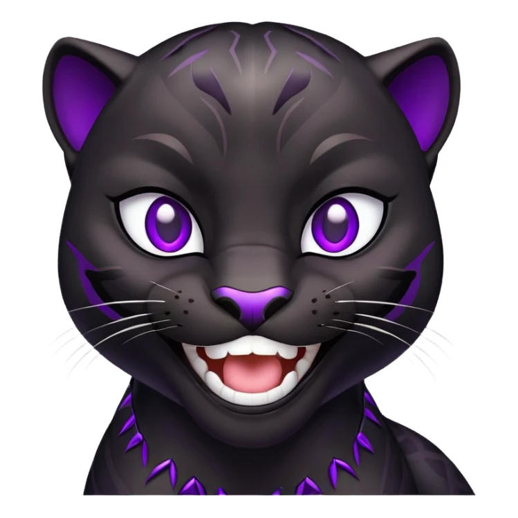 sleek black panther with bright purple eyes, laughing face sticker