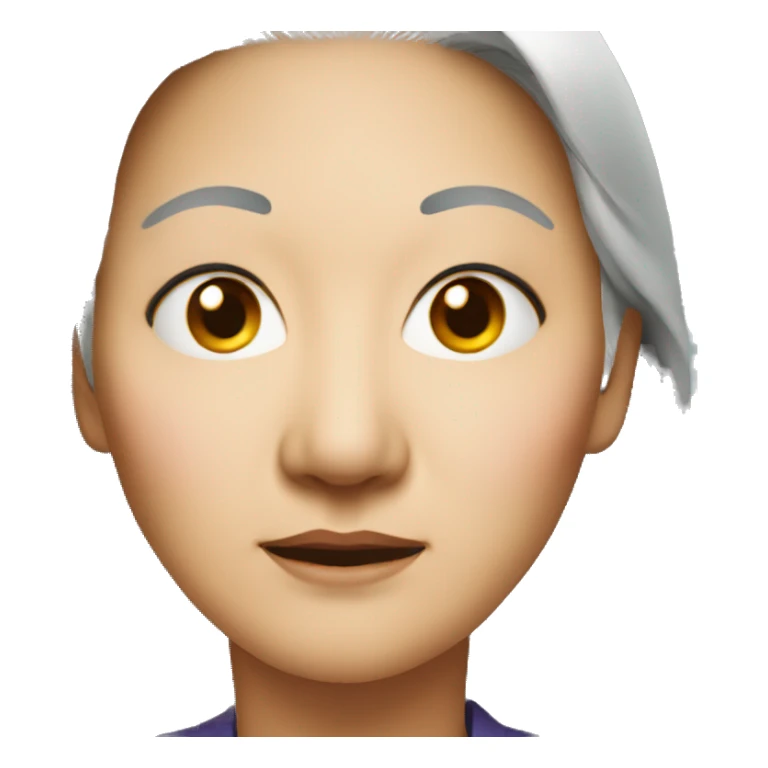 Older Asian woman with one eye looking inwards towards her nose  sticker