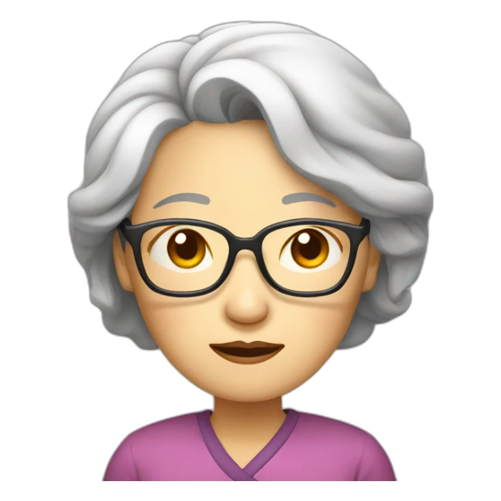 Chinese senior lady looks sleepy wear glasses sticker