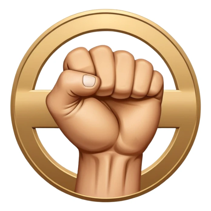 Round emblem symbolizing combat sports, featuring a clenched fist facing forward at the center. The fist is bold and strong, representing power and skill in martial arts. Surrounding the fist are dynamic lines, giving the emblem a sense of motion and energy. sticker