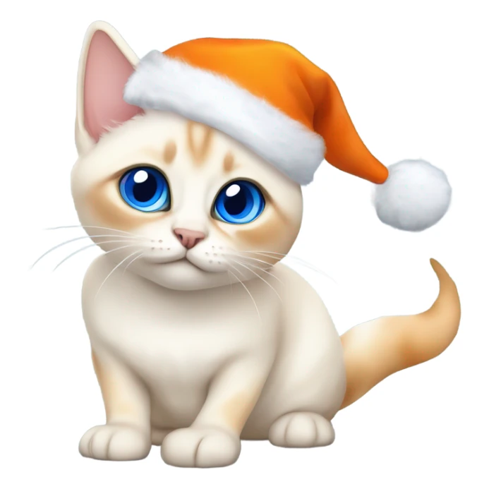 chubby flame point Siamese, white fur with orange accents and blue eyes wearing a Christmas hat ￼ sticker