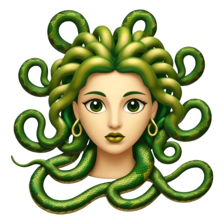 The Sicilian Medusa in gold and green and make the snake hair have snake faces  sticker
