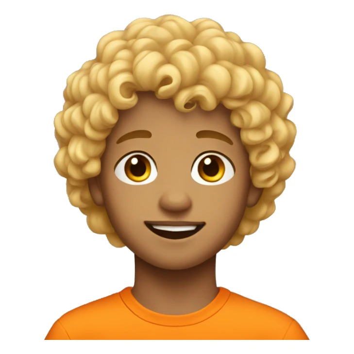 Young boy with blonde curly hair wearing orange sticker