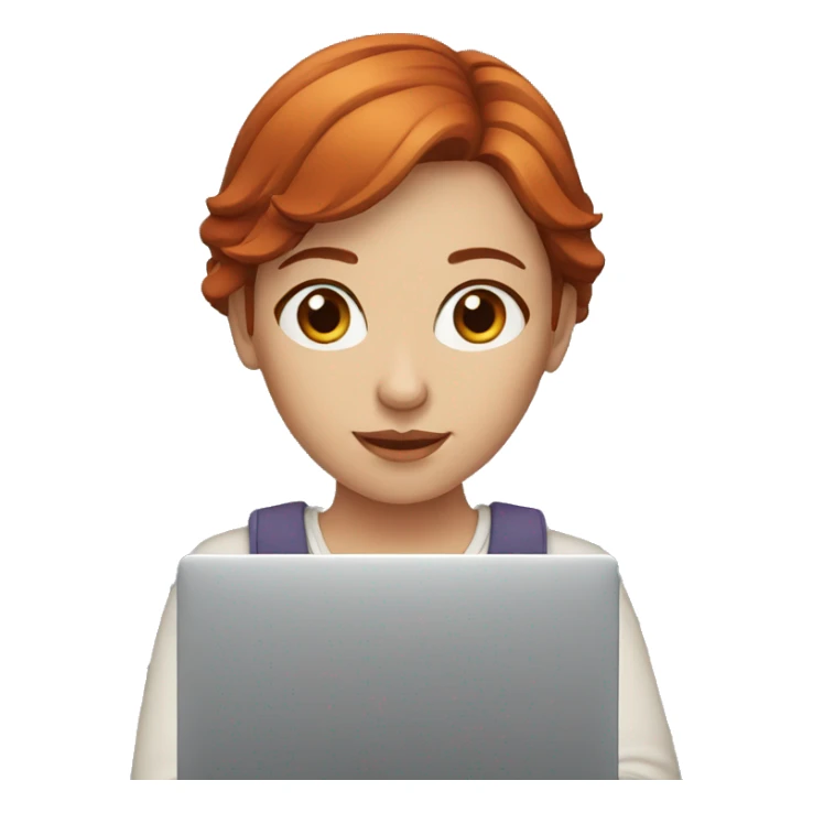 red haired women with brown eyes with laptop in hand sticker