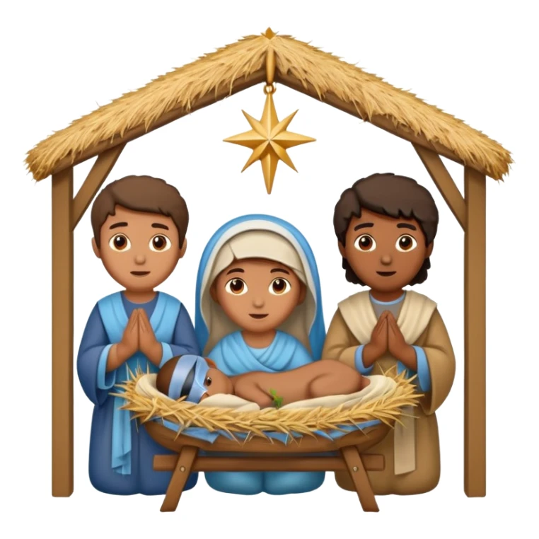 nativity scene in a manger with humans with Mediterranean skin color sticker