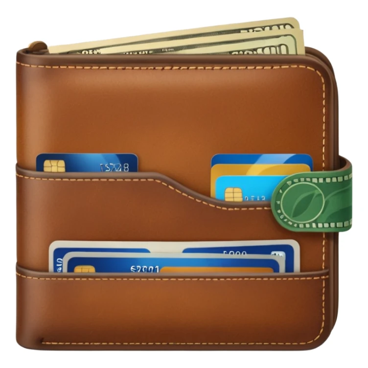 portefeuille marron avec pleins de billet et carte bancaire sticker