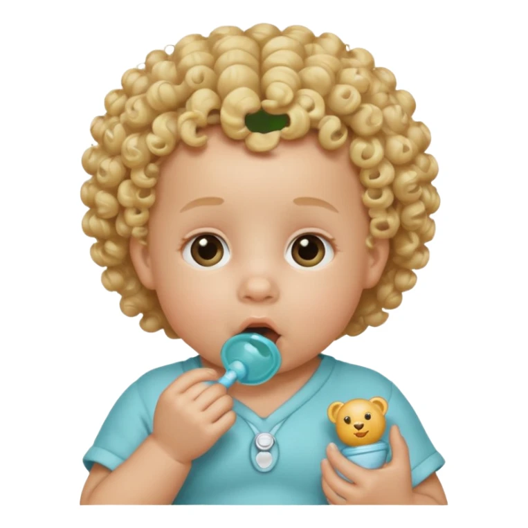 Blonde curly-haired baby, pacifier in mouth sticker