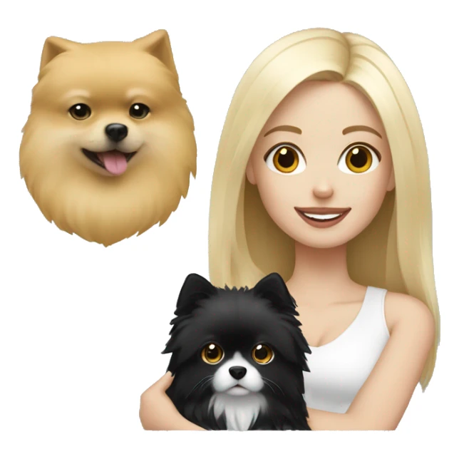 blond hair girl holding a black and white pomeranian  sticker