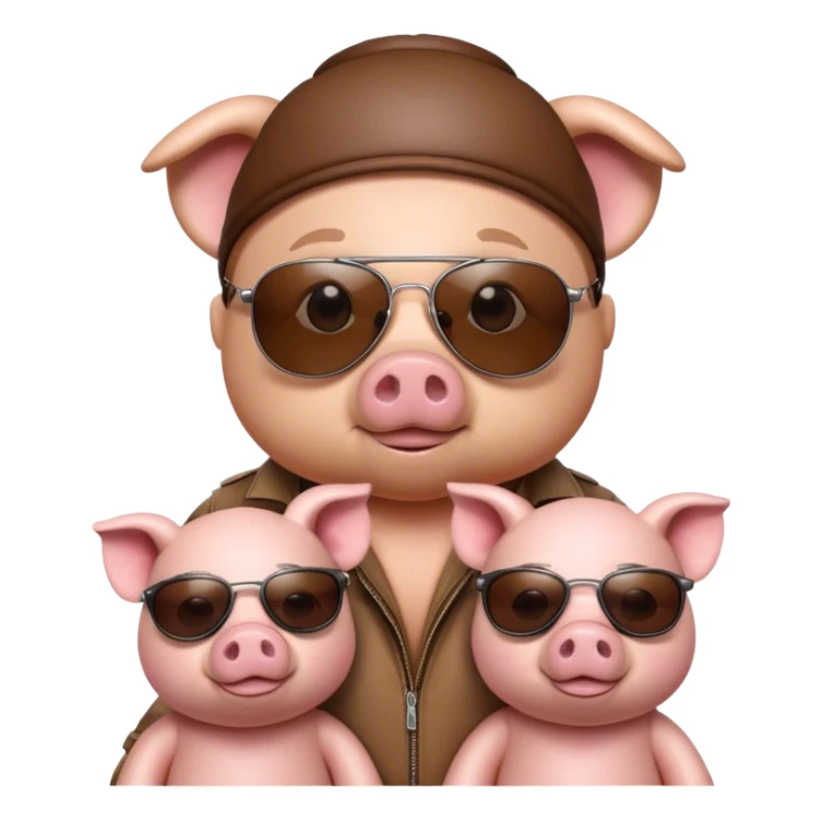 Pig with wife and twin pigs, pig has aviators on and bear sticker