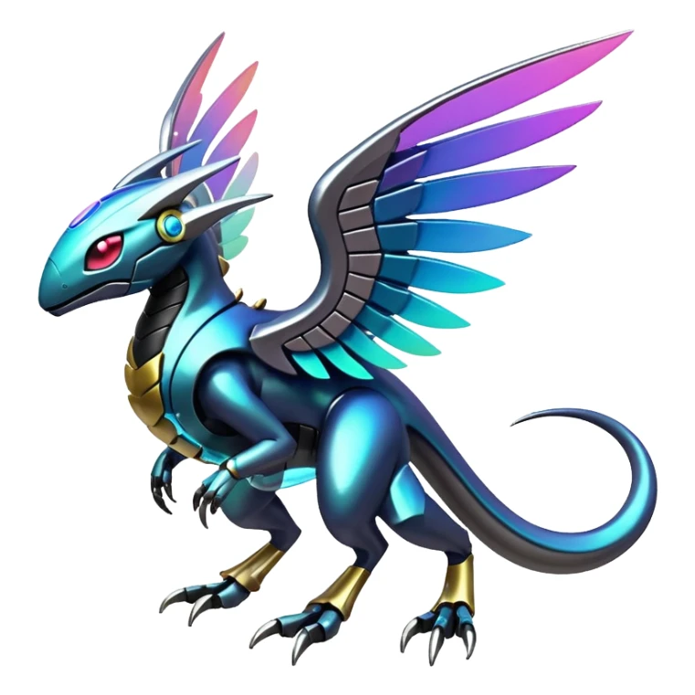  Epic legendary rare mechanical Shiny sparkly transparent bioluminescent luminescent vibrant bright pastel dark exotic iridescent colorful gradients futuristic modern metallic glossy glittery fantasy-cyber-Protogen-Fakémon-Pokémon-Vernid-creature sticker