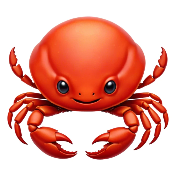 Cinematic Cute Red Crab Portrait Emoji, Head tilted playfully and inquisitively, featuring a compact, vibrant scarlet carapace with adorably small, expressive eyes and gentle, rounded pincers, Simplified yet irresistibly adorable features, highly detailed, glowing with a warm, friendly oceanic glow, high shine, affectionate and lively, stylized with a touch of seaside whimsy, soft glowing outline, capturing the essence of a mischievous yet loving red crab that seems as if it could pinch its way out of the screen into your arms! sticker