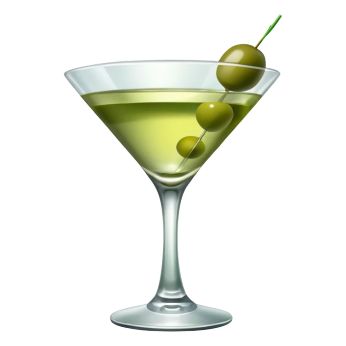 martini with 3 green khaki olives all at the same stick . liquid should be a bit more of a clear color. fancy  sticker