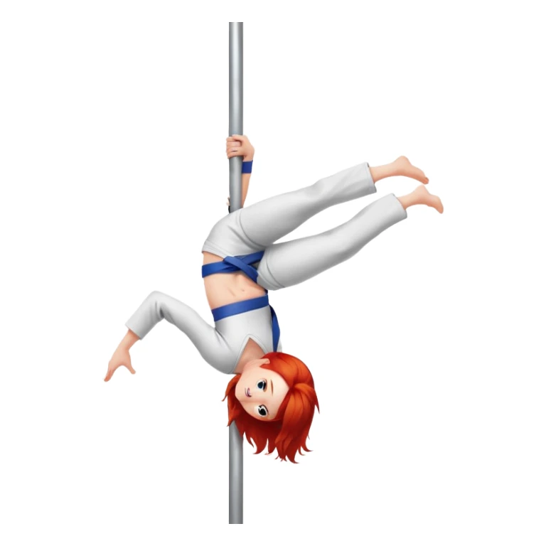 redhead character with red hair performing a jiu jitsu move on a pole dance pole sticker
