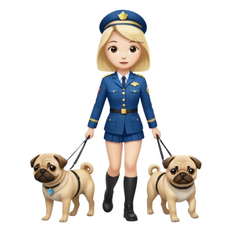 haz una chica rubia en uniforme paseando a su perro pug sticker
