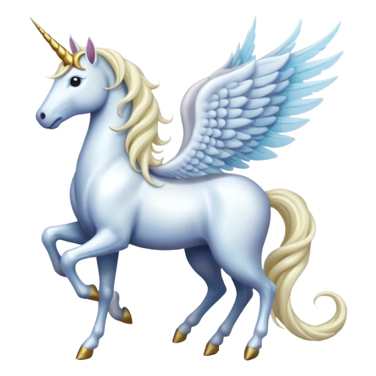 Cinematic Noble Unicorn with wings, slender with a flowing mane and tail and spiraled horn sticker