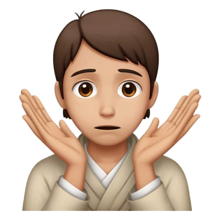 person begging for forgiveness with remorseful expression and pleading hands sticker