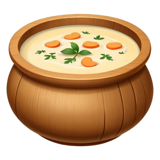 Pot of creamy soup in a wooden bowl￼ sticker