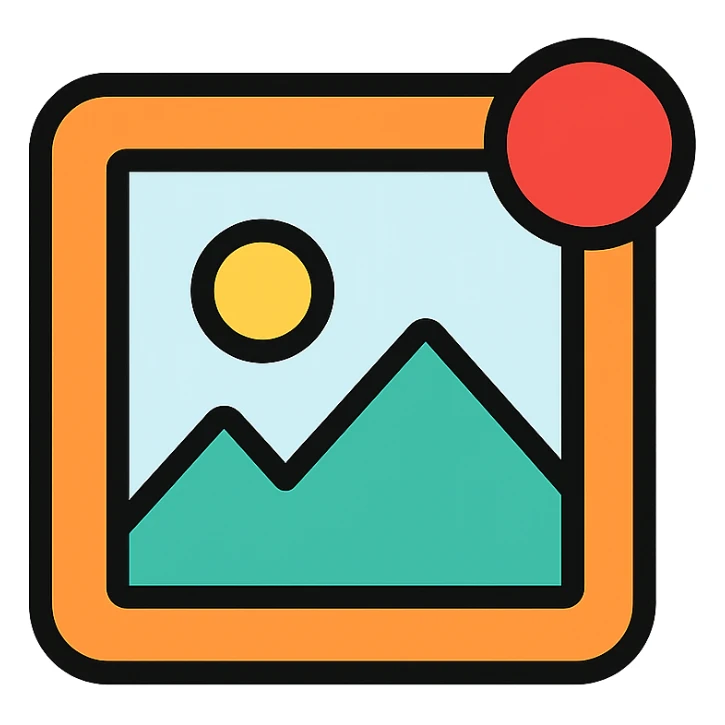 Instagram post icon featuring a photo frame and notification dot, modern icon style sticker