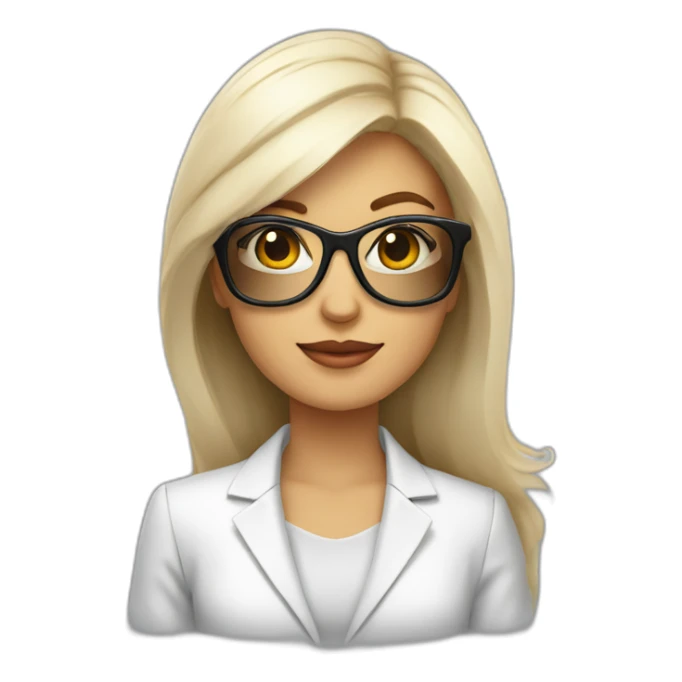 Mujer blanca pelo largo lacio emprendedora con blazer y gafas sticker