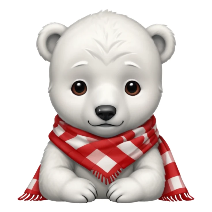 baby Polar Bear, sad, wearing red Checkered Triangle scarf sticker