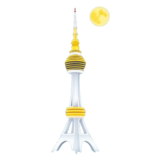 Cinematic Realistic N Seoul Tower Landmark Emoji, featuring the iconic tower perched atop Namsan Mountain, glowing against the night sky with panoramic city lights stretching beyond. sticker