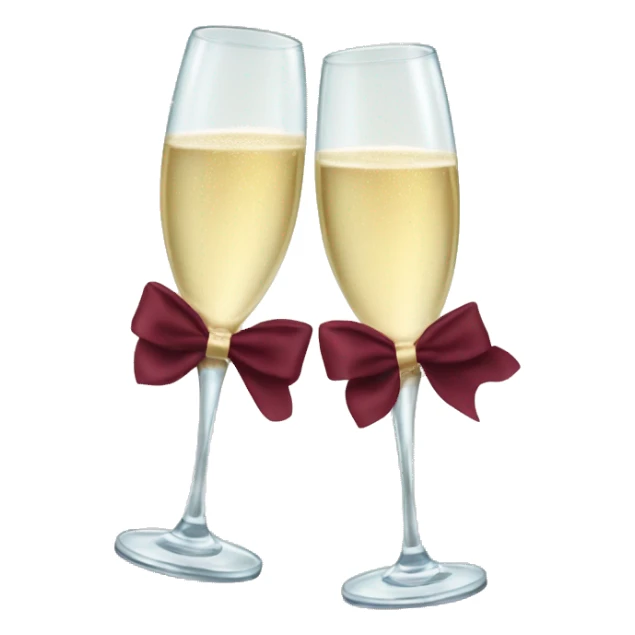 Two glasses of champagne cheering with burgundy bows sticker